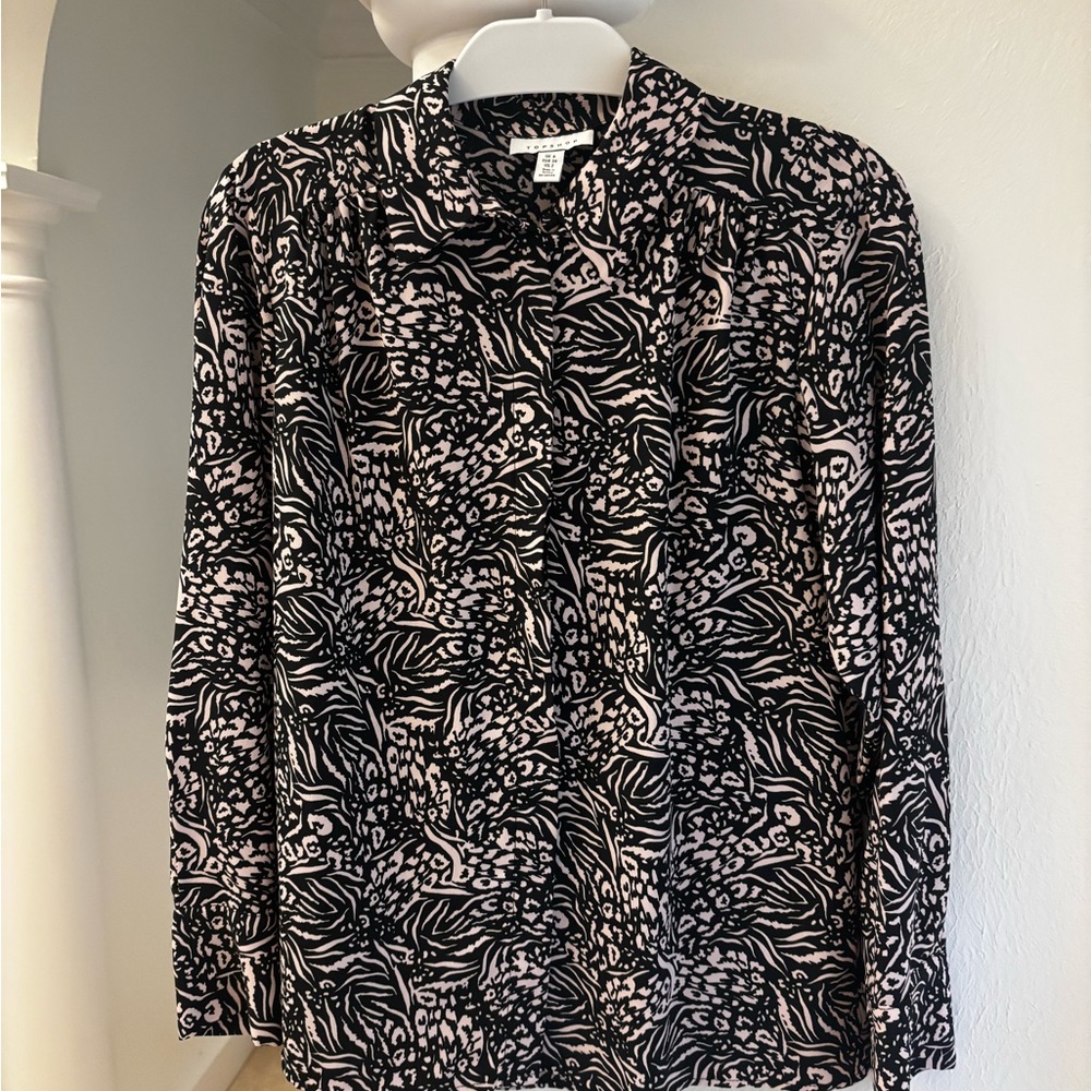 Topshop Black and Pink Patterned Blouse